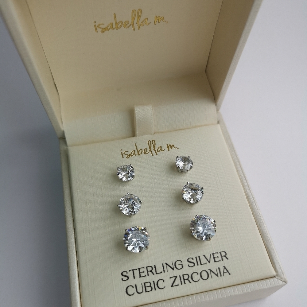 CZ Cubic Zirconia Sterling Silver Stud Earrings Set